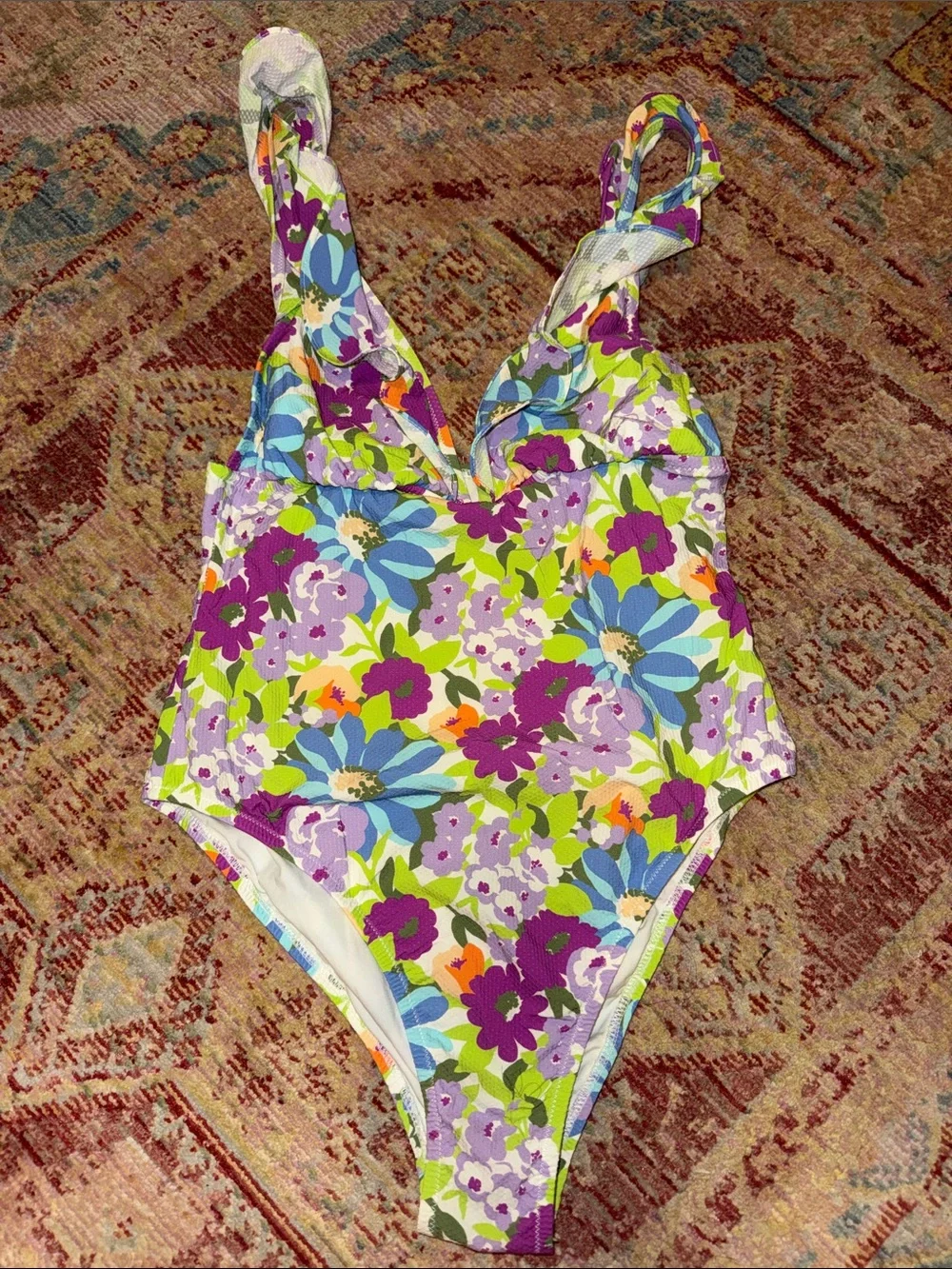 J. Crew Purple and Blue Floral One-Piece Swimsuit
